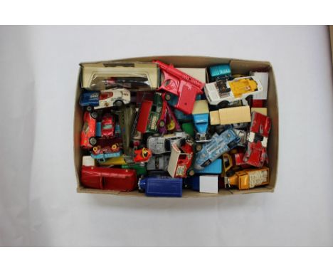 A box containing a collection of various Playworn model vehicles, including Matchbox, plus various others, Corgi, etc 