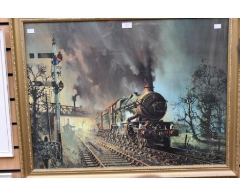 Railway interest: Framed print of GWR locomotive "Pendennis Castle" by Barrie AF Clark.