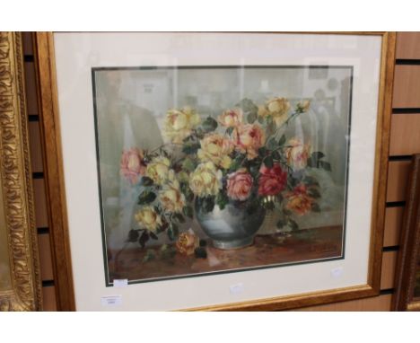 A Martin still life painting 'Roses in Vase' oil on canvas board