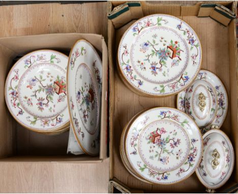 A Victorian Worcester hand painted dinner service to include 12 dinner plates, 13 starter plates, 12 shallow bowls, meat plat