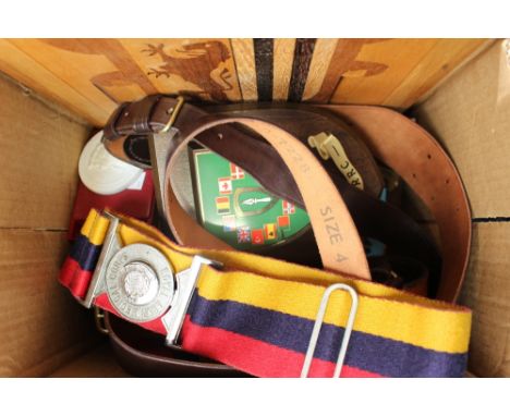 Royal Army Medical Corps belt , military material badges, badges plaques etc (1 box) 