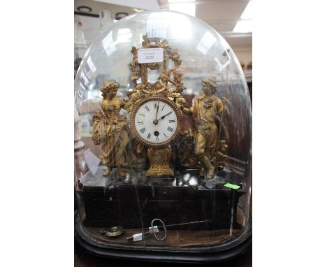 A late 19th Century spelter Continental mantle clock in dome (af) 