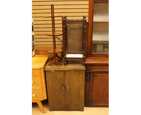 A mahogany veneered sewing machine, a stick stand, an Edwardian mahogany cake stand and an Edwardian plank stand (4) 