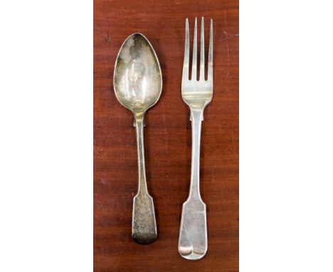 A fork and spoon Exeter 1805/6 with duty mark, maker S.L. approx 109.9gms/3.53ozt