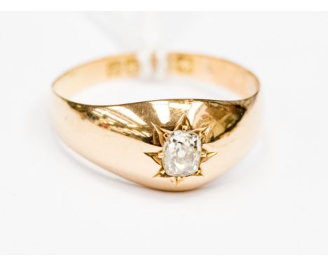 A gents diamond solitaire signet ring star set, with an old cut diamond approx 0.33 carat, size T with a total approx gross w