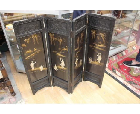 A Japanese lacquer and Shibyaina screen, black rust red and mother of pearl, approx 36" high/92 cms, circa 1920s 