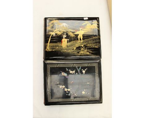 A lacquered Oriental post card album with approx 70 postcards dating from 1920s include Sri Lankan and Burmese, with a simila