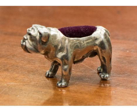 A sterling silver pin cushion, stamped 925 in the form of a bulldog