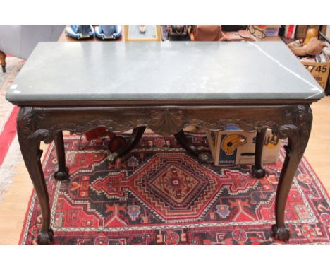 A George II style mahogany marble topped console table, raised on cabriole legs, 79 cm high 122 cm wide 59 cm deep 