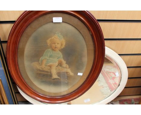 Two Edwardian oval frames, print and mirror