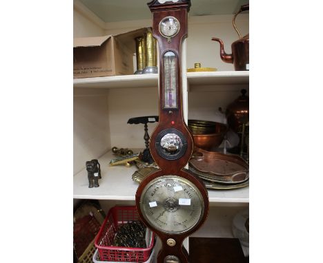 A 19th Century mahogany banjo barometer and thermometer