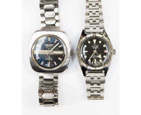 Two black dial post World War Two Buler automatic Seaflower wristwatch replaced bracelet strap; together with a Sicura automa