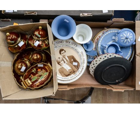 A collection of Carlton Ware 'Rouge Royale' style ceramics to include serving dishes and jars/covers, together with Royal Dou