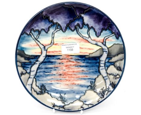 Moorcroft Trial 'Birth of Light' 2000 plate signed Anji Davenport, 22cms diameter