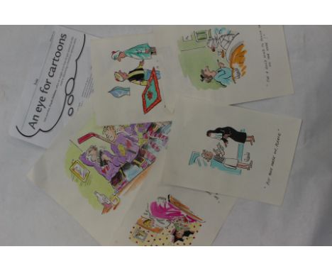 Frank Holmes, a collection of various cartoon watercolours, four with captions reading 'The times I've told you about bouncin