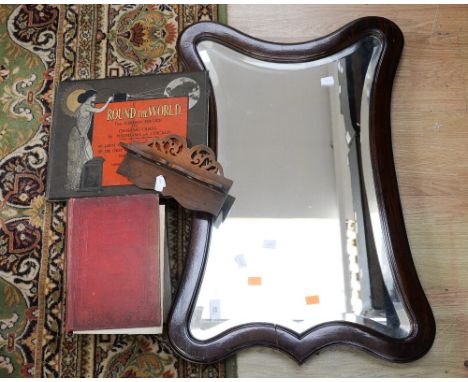Mahogany framed bevelled glass mirror, wood wall pipe rack, 'Round the World' book and the new chapters Marks and Monograms o