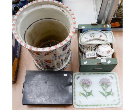Chinese planter along with kitchenware and black box