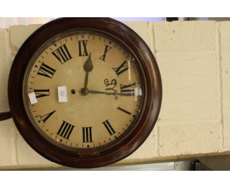 A Victorian School wall clock mahogany case, no name Roman numerals 