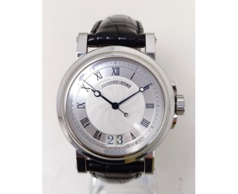 A gentleman's stainless steel Breguet Marine Big Date wristwatch, Reference Number 3745, on a leather strap, with an alternat