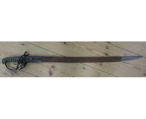 A Naval sword, with cypher to the open wire work hilt, scabbard af