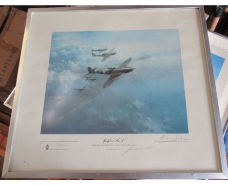 After Robert Taylor, colour print, Spitfire, first edition signed by Group Captain Sir Douglas Bader and Air Vice-Marshal Joh