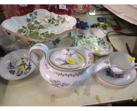 A collection of 19th century china, to include teapot and cup, decanters, comport and dish with leaf decoration