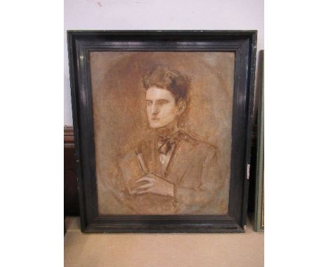 Arthur Hacker, late 19th century oil on canvas, unfinished portrait of Gordon Roe, 29.5ins x 24ins, with inscription verso