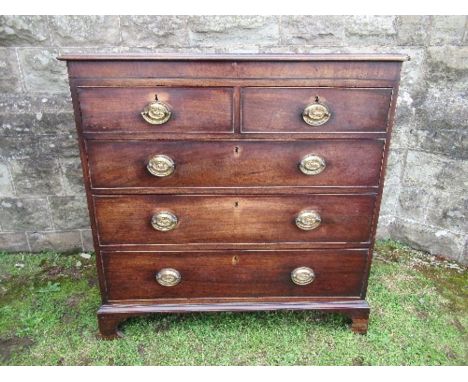 A 19th century mahogany chest of drawers, having two short drawers over three longer drawers, raised on bracket feet, width 4