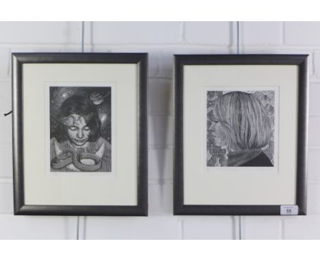 Chris Daunt,  'Portrait of Magda' A/P etching and another, signed and framed under glass 17 x 19cm (2) 