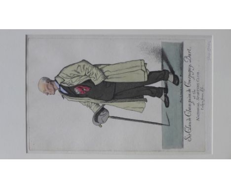 George Belcher RA (1875 - 1947) Sir Claude Champion de Crespigny, hand coloured etching, in a card mount but unframed, 21 x 3