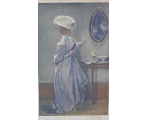 D'apres George Henry, Manuel Robbe coloured lithograph of a society lady, signed in pencil No48, framed under glass within an