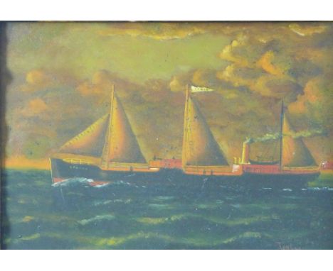 After Henry King Taylor, sailing ship oil on copper panel, signed Taylor, in an ornate moulded frame with Biggs &amp; Sons, L