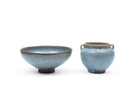 A Junyao jar and a Junyao bowlYuan DynastyThe bowl well potted with steep sides rising from a slightly tapered foot to a slig