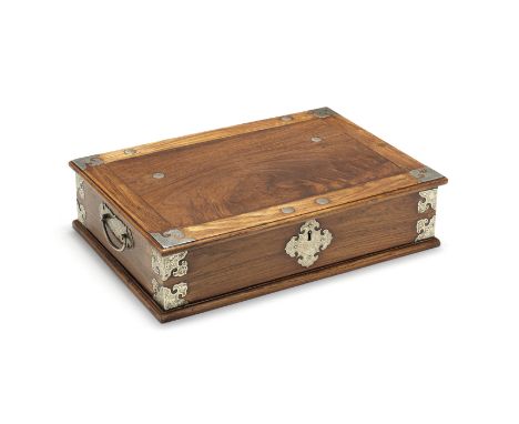 A huanghuali document box and cover18th centuryOf rectangular form, the corners applied with metal ruyi-shaped mounts, the in
