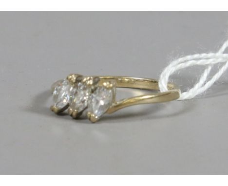 A ladies 9ct gold and paste set navette shaped dress ring, UK size N.5, 1.75 grams.