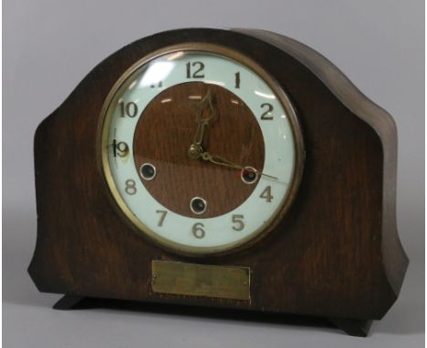 Smiths oak cased Westminster chime mantel clock.