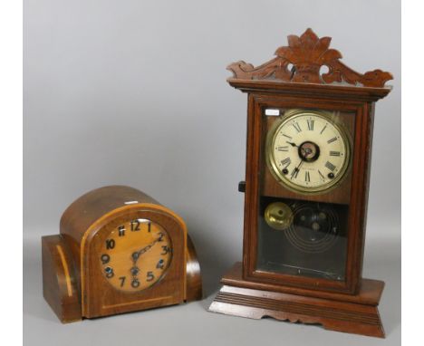 A Seth Thomas railway alarm clock along with an Art Deco Westminster chime mantel clock.