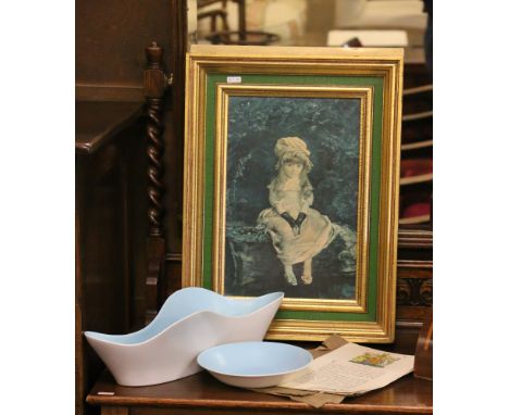 A framed print, two pieces of Poole and two George V celebrations pages.