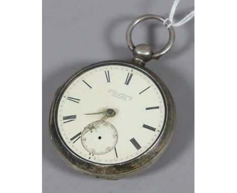 A Victorian silver cased fusee pocket watch by John Johnson of Preston with enamel dial and subsidiary seconds, assayed Chest