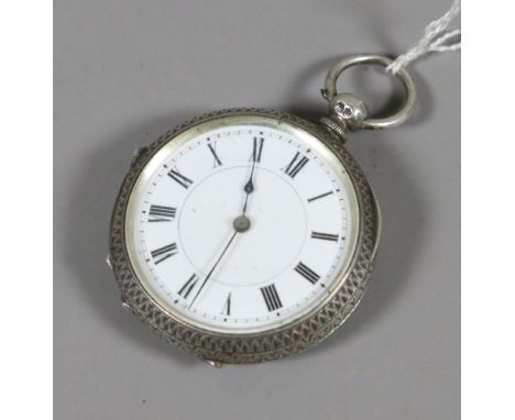 A Victorian silver cased fob watch with enamel dial, assayed London 1882.