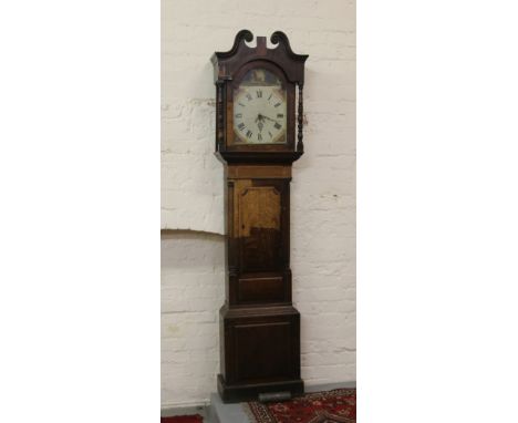 A George III oak and mahogany thirty hour longcase clock by Tennison Chesterfield with swan neck pediment and turned hood sup