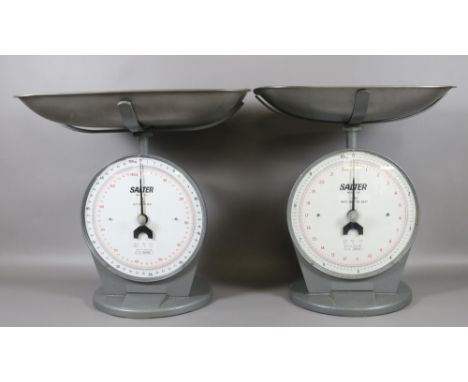 Two sets of Salter model 250 shop scales: one 10kg, the other to 50kg.