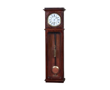 A nineteenth century Lenzkirch large regulator wall clock in walnut frame. With an enamel dial having Roman numeral markers a