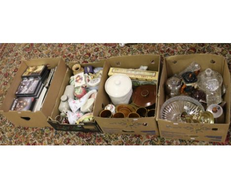 Three boxes of mixed china and glass to include Royal Worcester and Hornsea examples along with a collection of ephemera and 