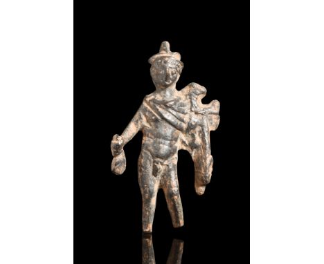 Ca. 100-200 AD.A nicely detailed figure of semi-naked god Mercury (Hermes in Greek mythology), the messenger of the Gods, wea