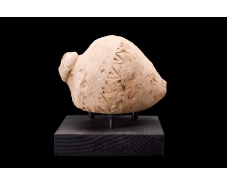 Ca. 800-1000 AD.A ceramic grenade also referred to as 'Greek Fire'. This hollow ceramic vessel consists of a piriform body, w