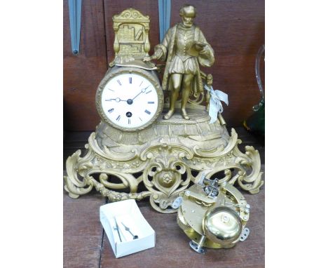 A spelter clock and another clock movement, no pendulum 