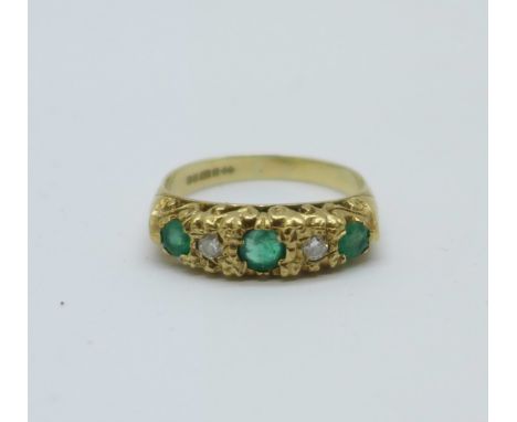 A 9ct gold, emerald and diamond ring, 2.6g, M 