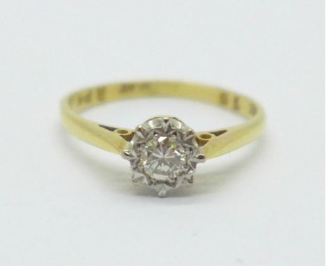 An 18ct gold and platinum solitaire diamond ring, 1.8g, L 