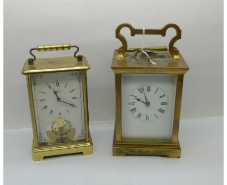 A brass and four glass sided carriage clock with key, dial a/f, and a Schatz 8 Day clock 